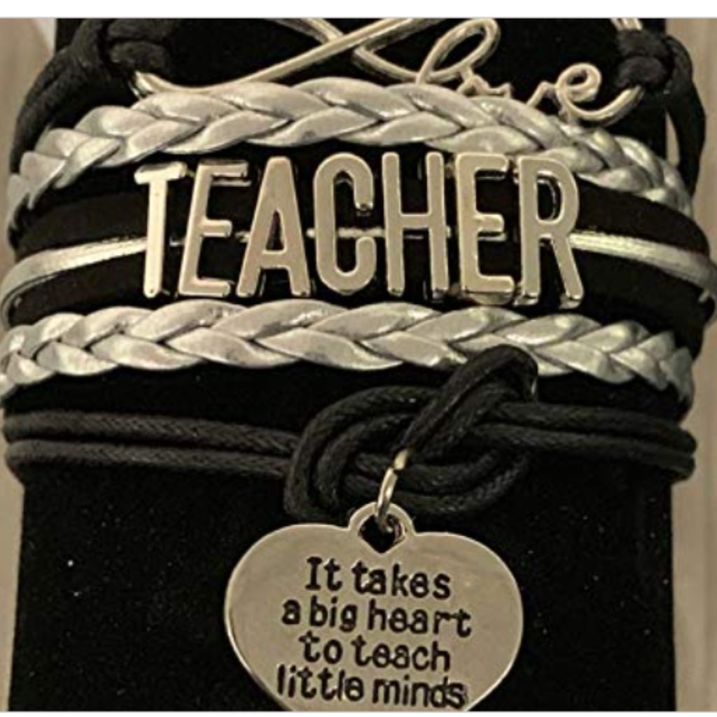 Teacher Charm Bracelet- It Takes A Big Heart To Teach Little Minds Black/Silver